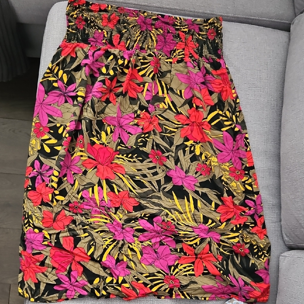 George A-Line Skirt - Black, Pink, Yellow Floral